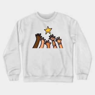 Hands reaching star. Dream, success and motivation concept. Crewneck Sweatshirt